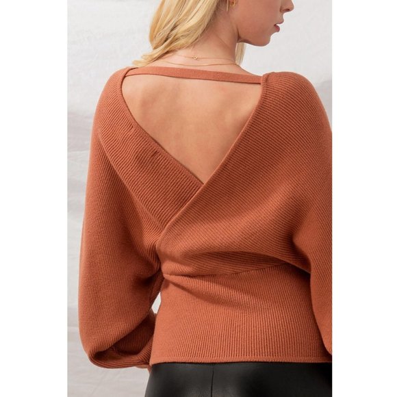 NEW Rust Wrap V Neck Dolman Sleeves Cozy Sweater - Picture 6 of 8
